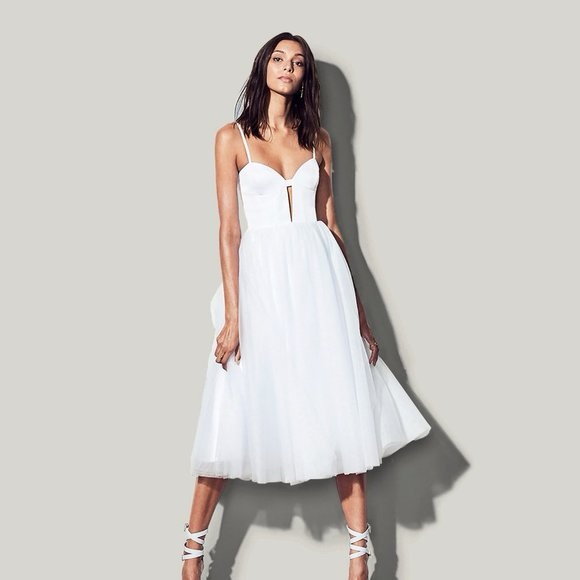 Fame & Partners Venice Tulle Midi Dress In White Size 4